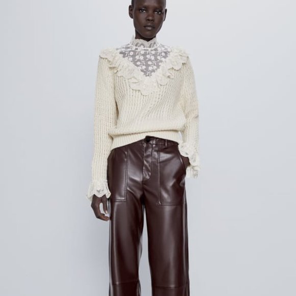 Zara Sweaters - Cream Zara Lace Ruffle Knit Sweater (NWT)